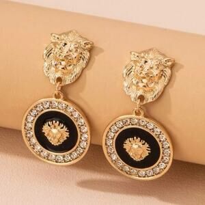 Gold & Black Lioness Dangle Earrings